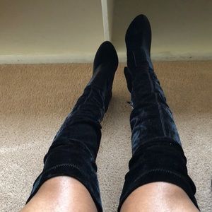 Velvet black thigh high boots